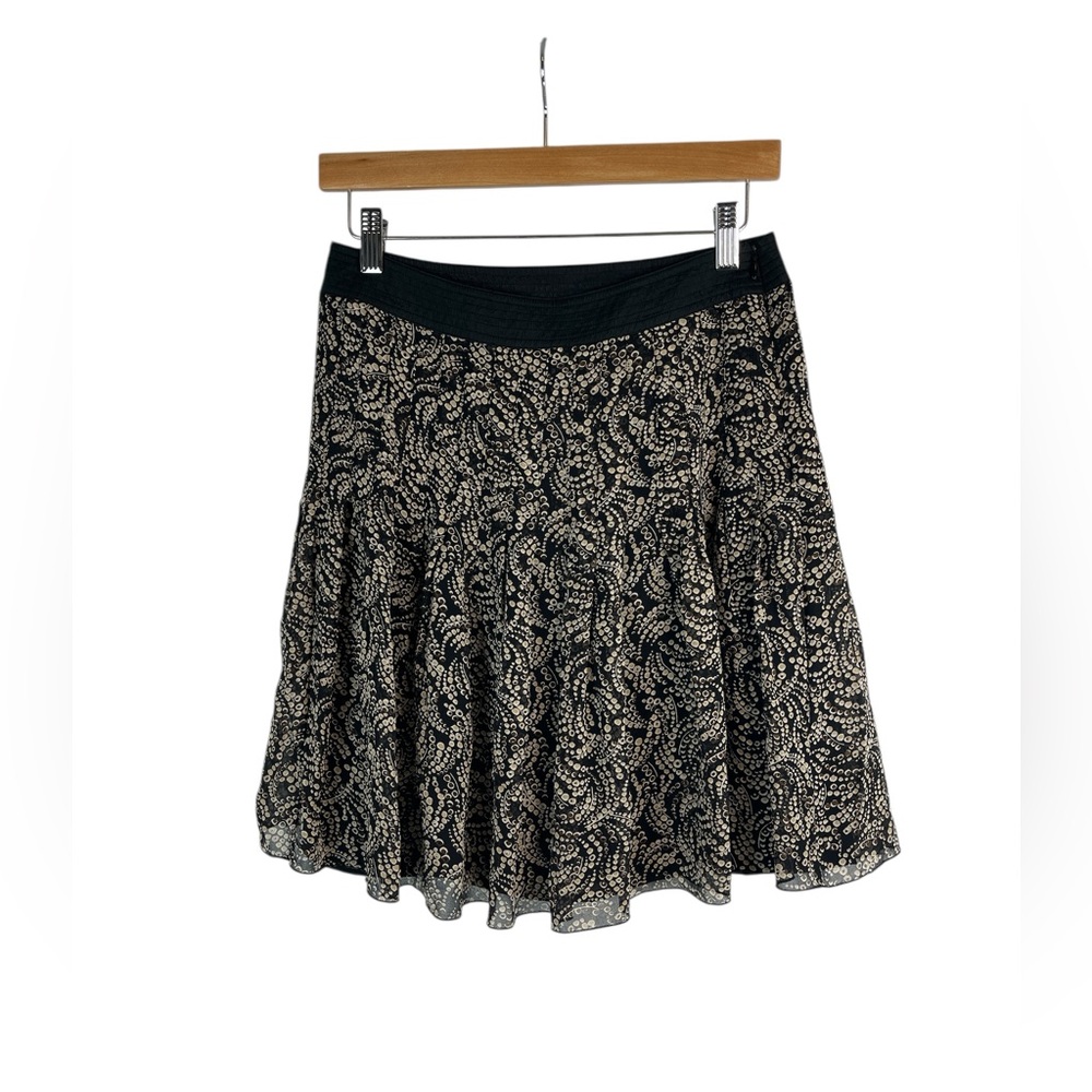 Nine West Women’s Silk Skirt Size 2 Black Beige Abstract Dot Print Flare Lined